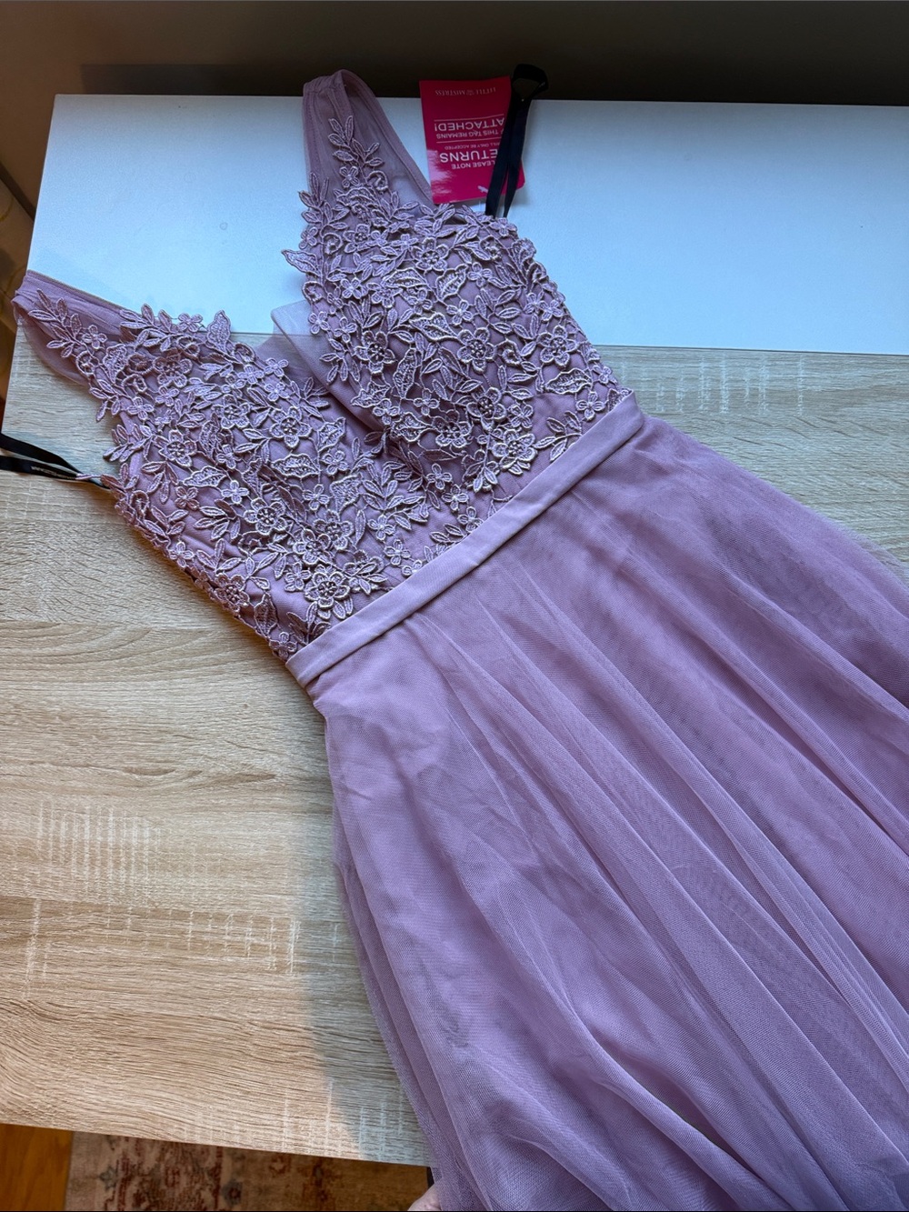 Little Mistress Dusty Mauve Lace Appliqué Tulle Dress